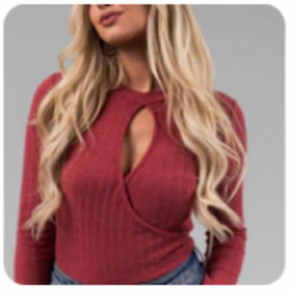 #107 Hibiscus Knit Long-Sleeve Cutout Bodysuit